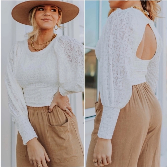 Free People Jasmine White Puff Longsleeve size Small - Picture 1 of 11